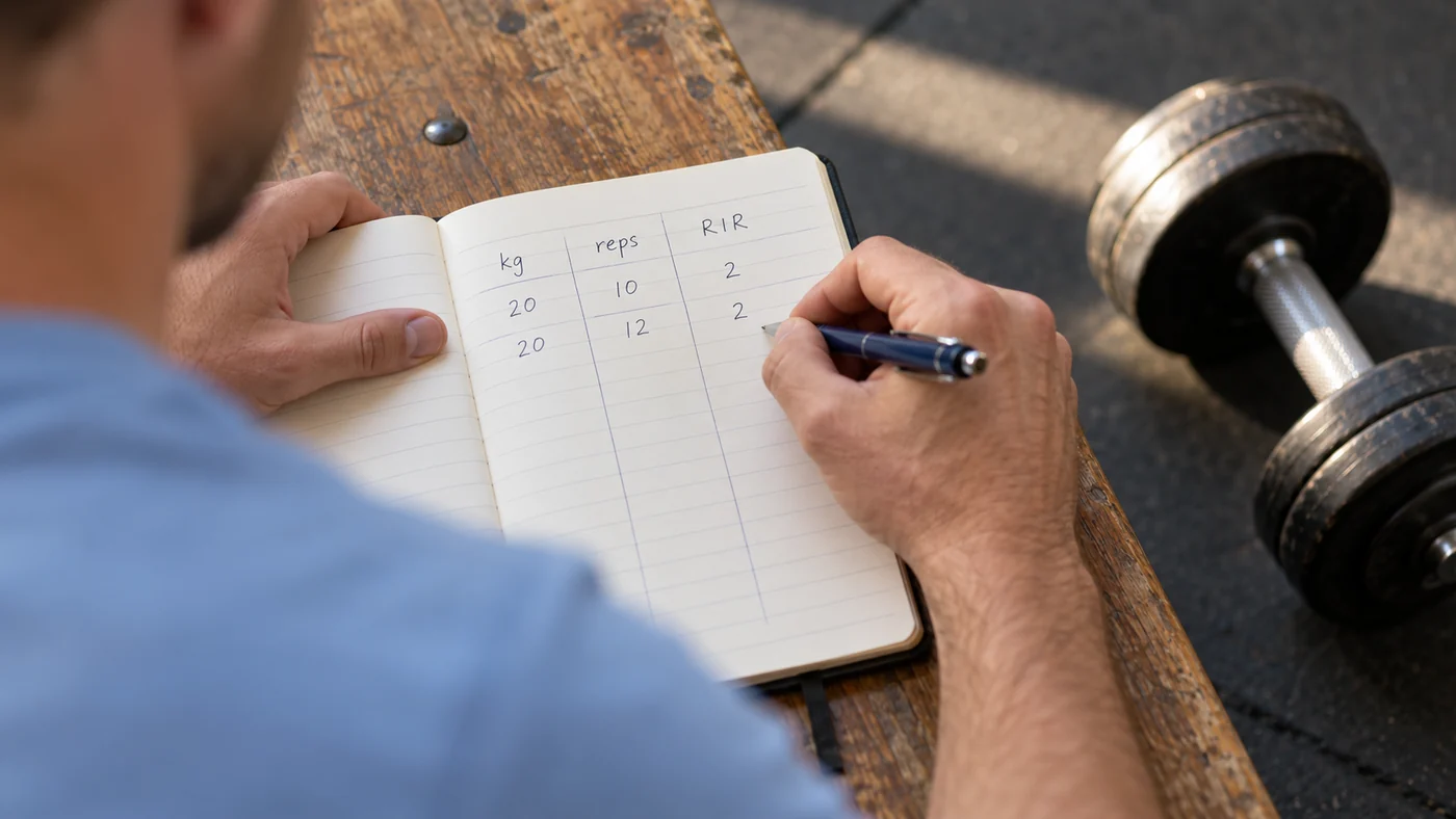 Strength training log showing the weight, reps, and reps in reserve